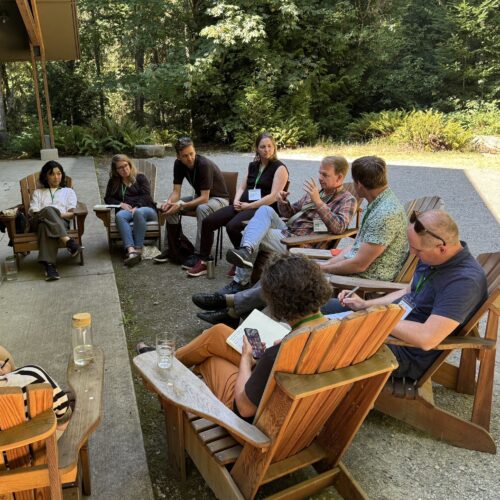 Sustainable Design Leaders in outside discussion at 2011 Summit Islandwood